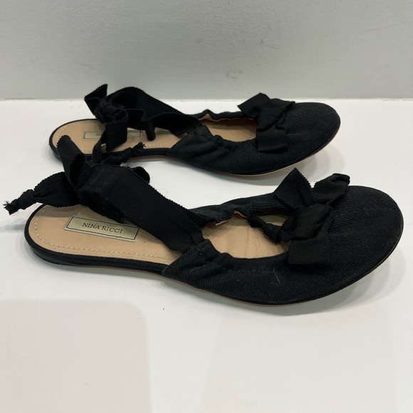 Vintage Black Nina Ricci Ribbon Lace Up Flats - Picture 2 of 6